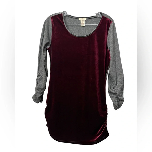 Sundance Catalog Burgundy Velvet Ruched Gray Dulcet Tones Tee Top Size M - Picture 2 of 7